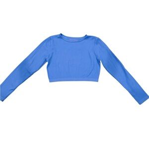 Ribbed Azure Blue Long Sleeve Crop Top